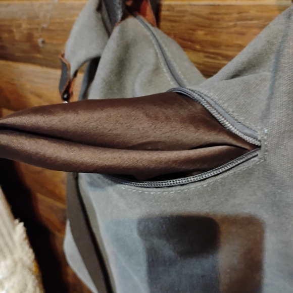 Threaded Pear Canvas Tote Bag Weekend Getaway Carry On Multiple Pockets Grey - Picture 7 of 12